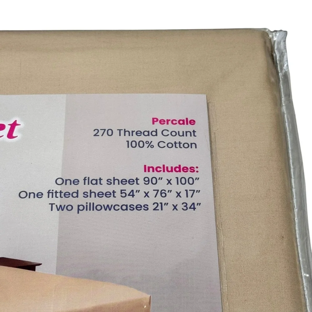 My Pillow Percale Four Piece Sheet Set Sand Size: Full 270 Thread NWT